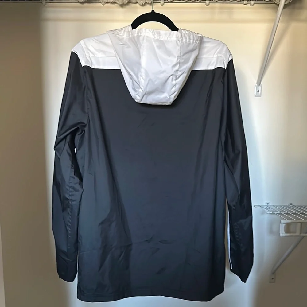 adidas Black and White Utility Jacket with Hood and Full-Length Zipper